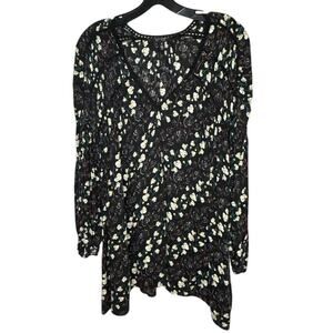 Jessica Simpson Floral Crinkle Fabric Crochet Lace Long Sleeve Top Size 3XL Plus